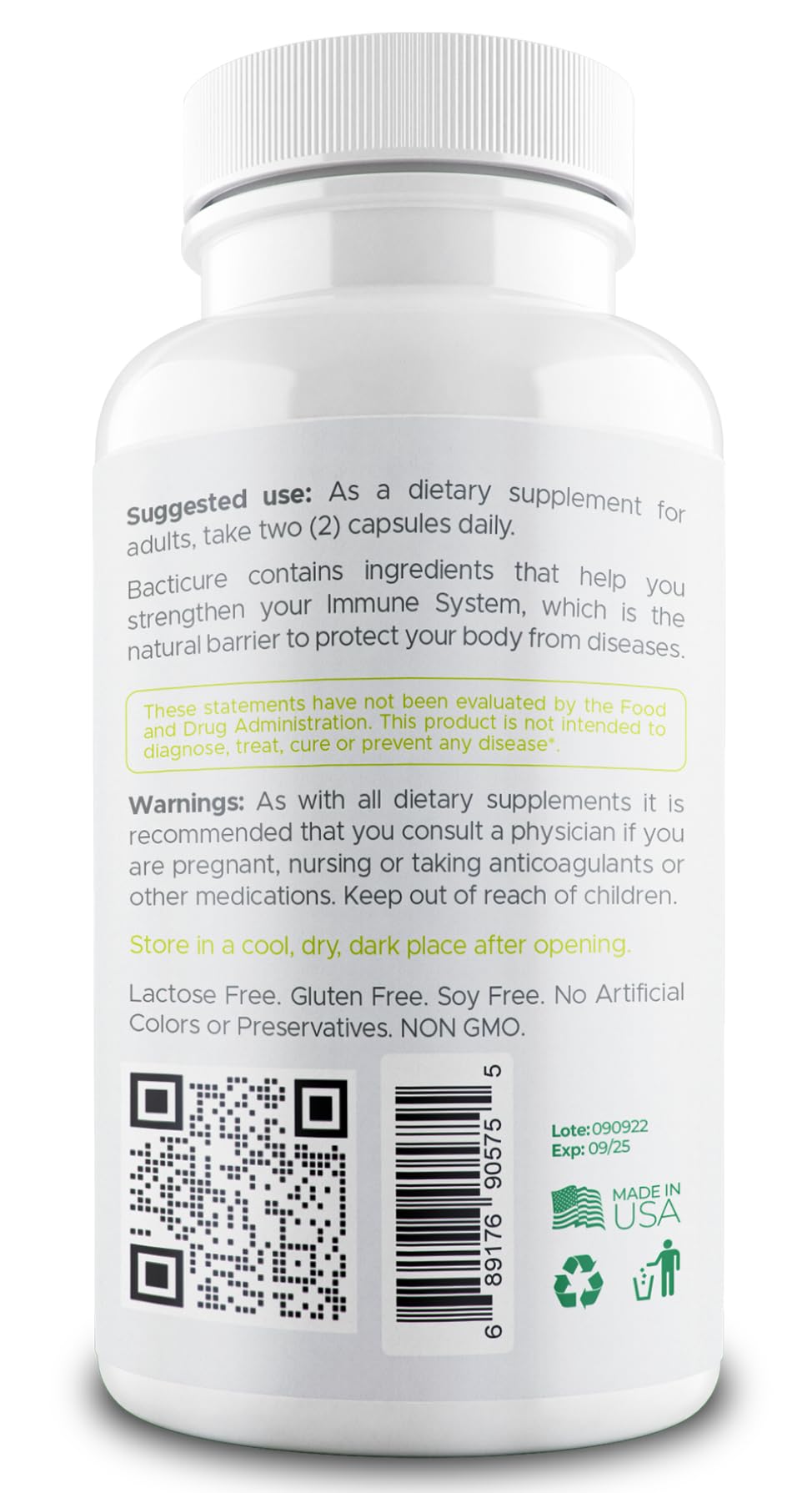 probiótico bacticure intestino 60 cápsulas por envase