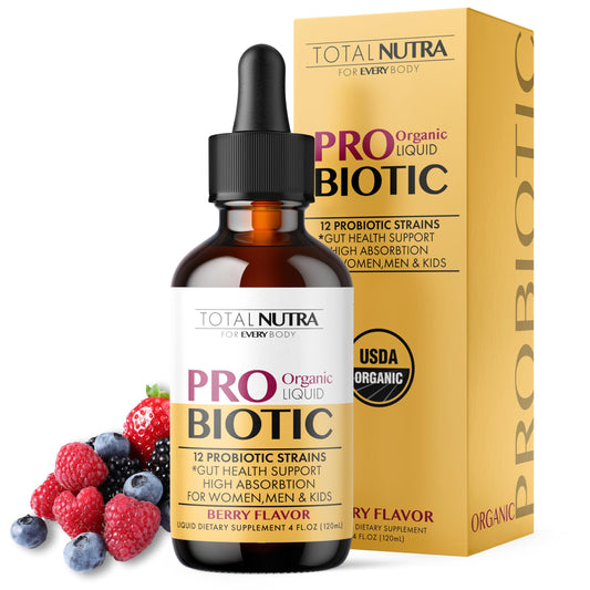 Botella de probiótico líquido Total Nutra 4oz para salud intestinal
