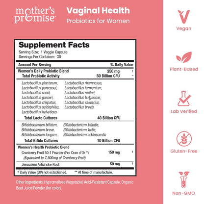 Probióticos vaginales naturales con arándano Mother's Promise