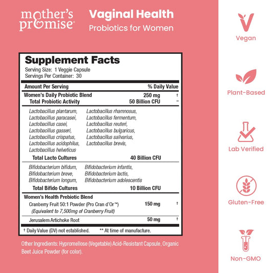 Probióticos vaginales naturales con arándano Mother's Promise