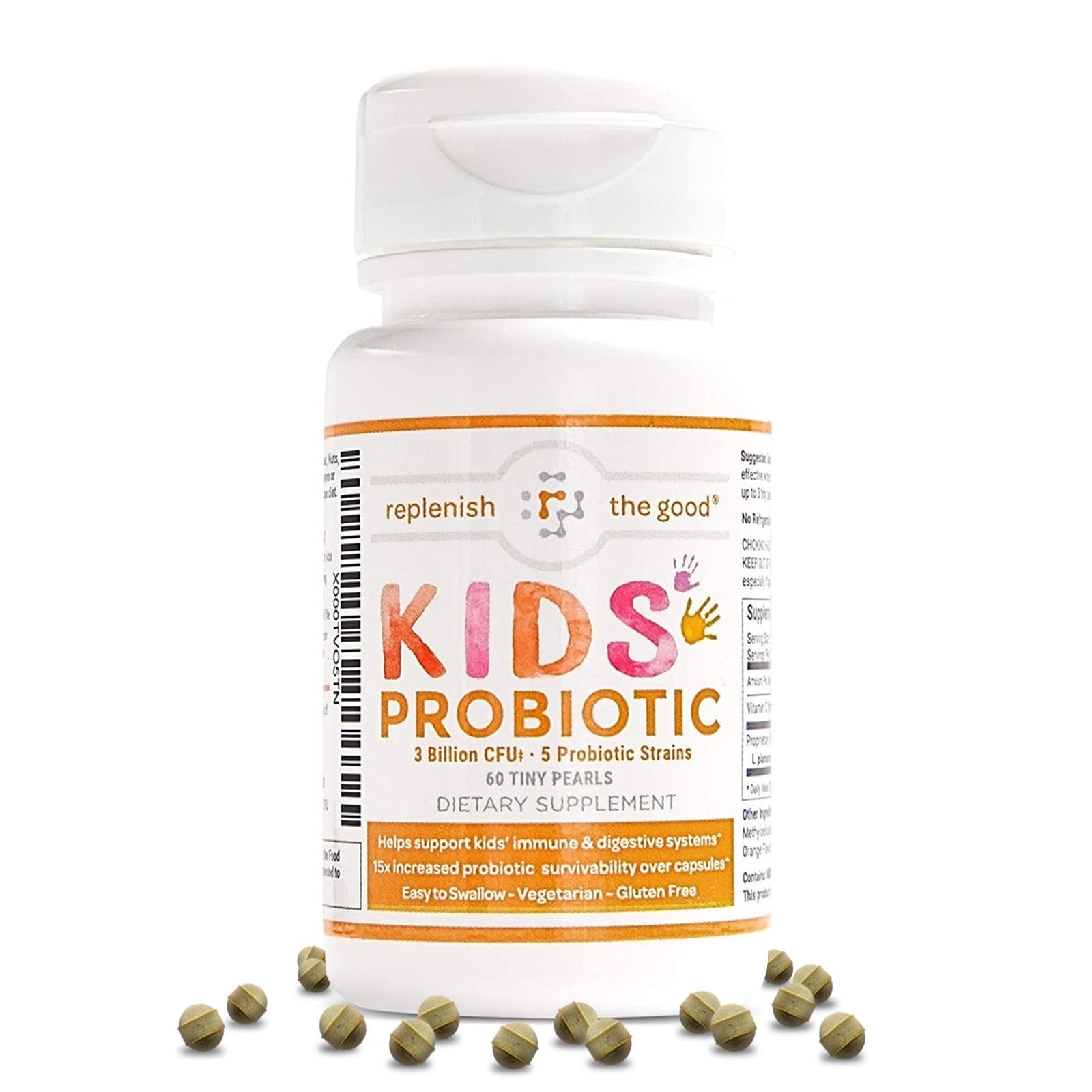 Probióticos veganos para niños Replenish the Good botella frontal