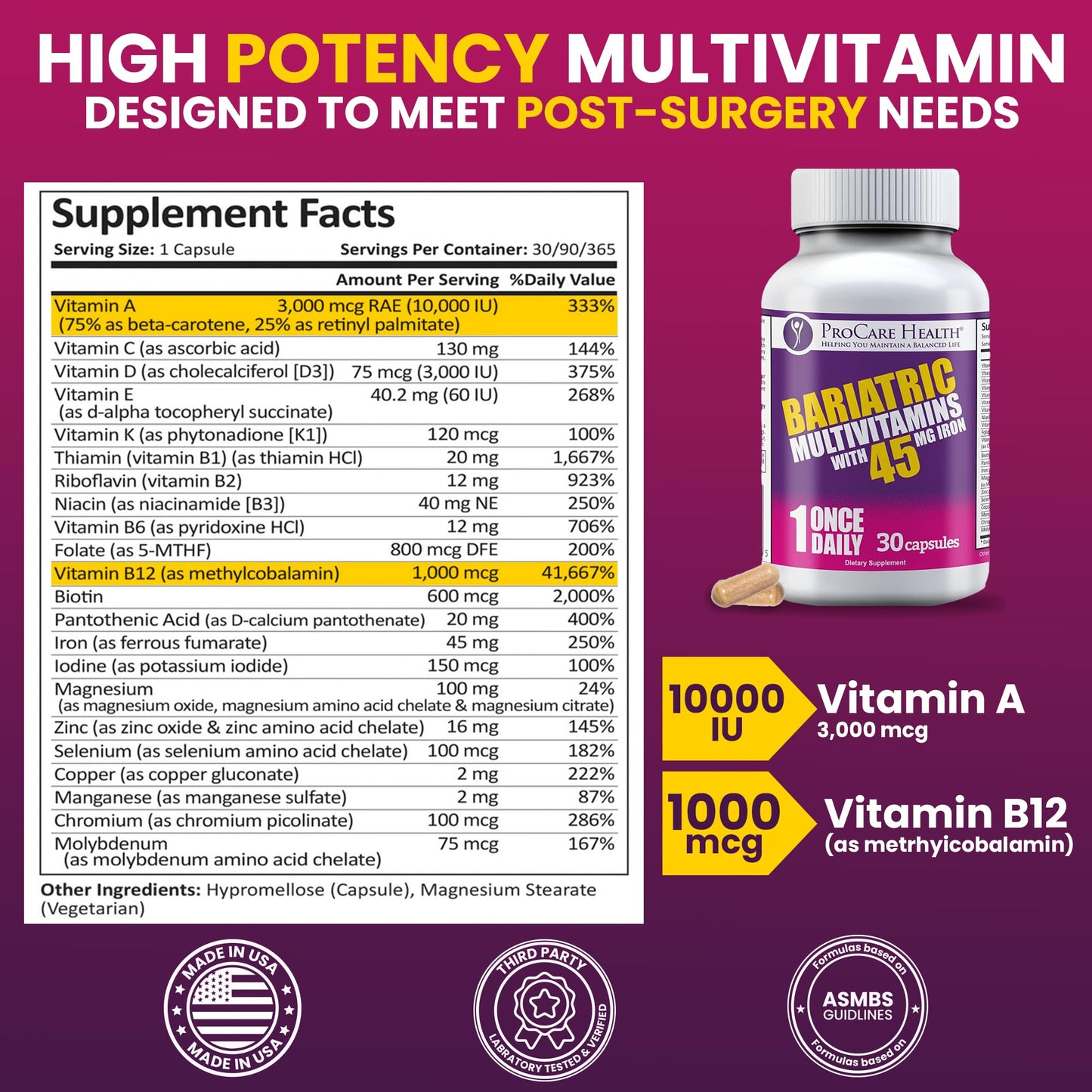 ProCare Health cápsulas multivitamínicas fáciles de tragar