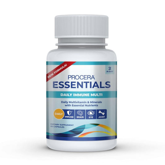 Procera Essentials multivitaminas con detalles del pack