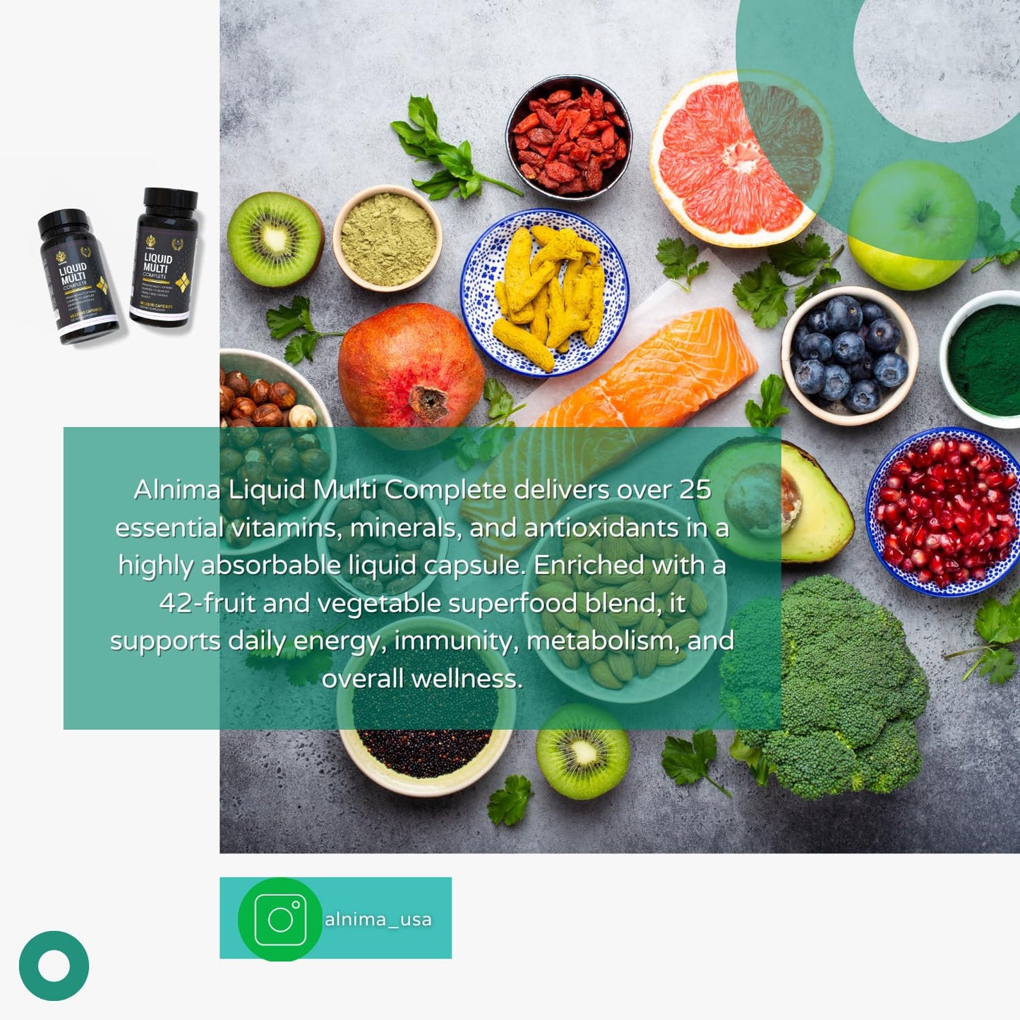 Producto ALNIMA multivitamínico líquido con ingredientes naturales