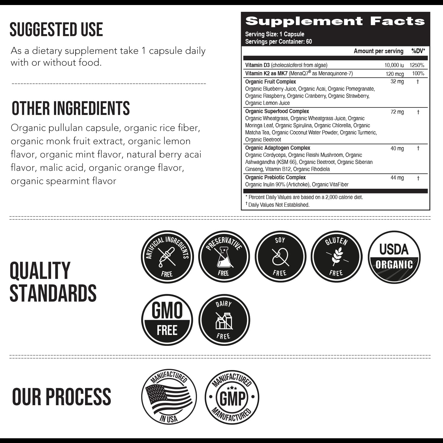 Producto de vitamina D3 y K2 de alta potencia orgánico