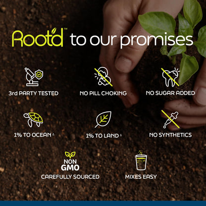 Promesas ecológicas de Root'd multivitamínico.
