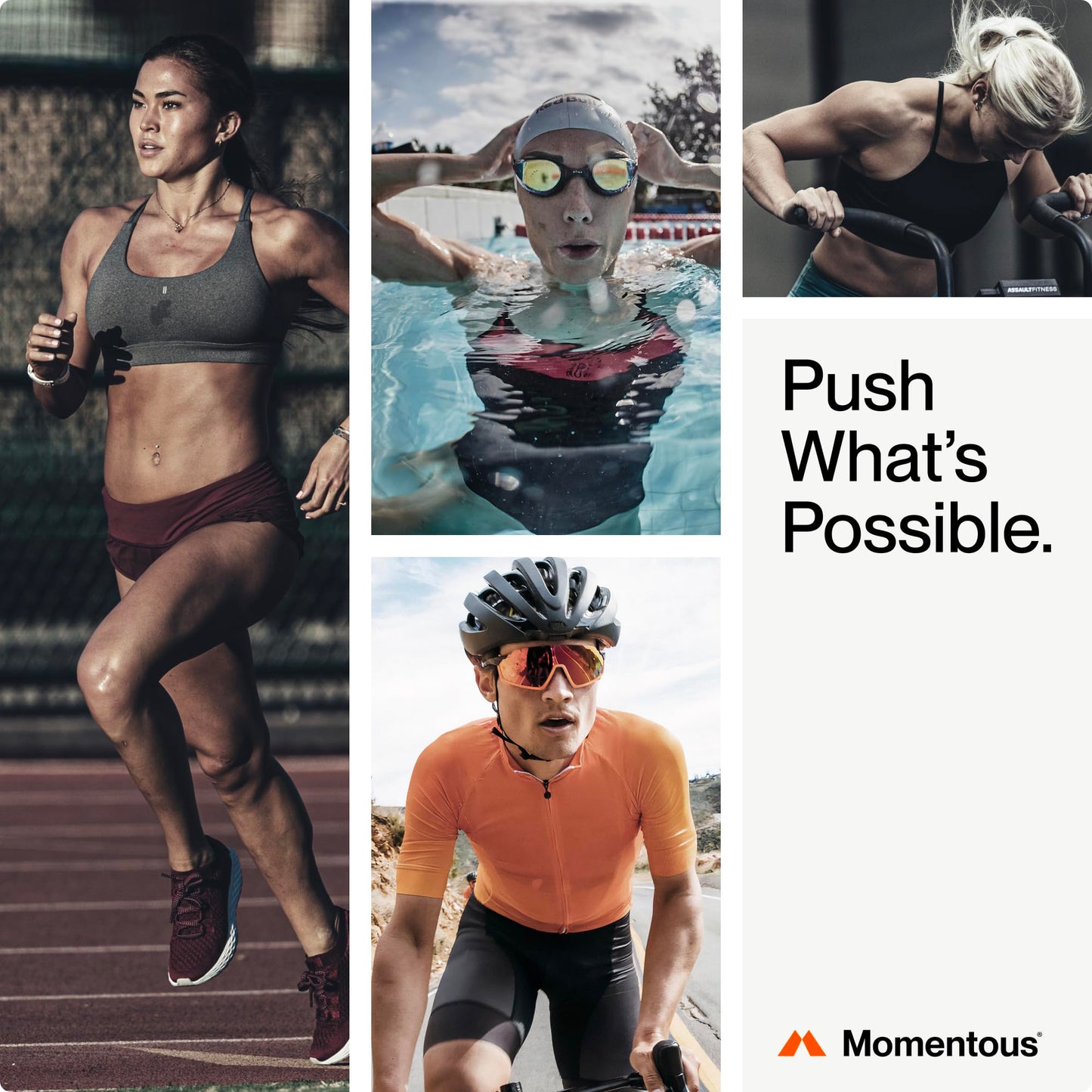 Promoción de estándares de Momentous para productos deportivos.
