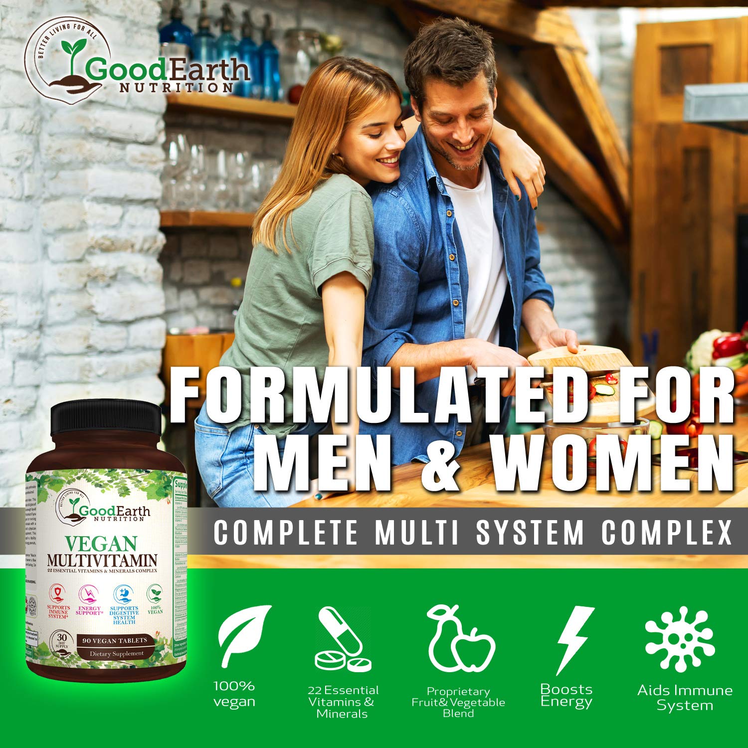 Promoción de multivitaminas veganas para hombres y mujeres con mezcla de frutas