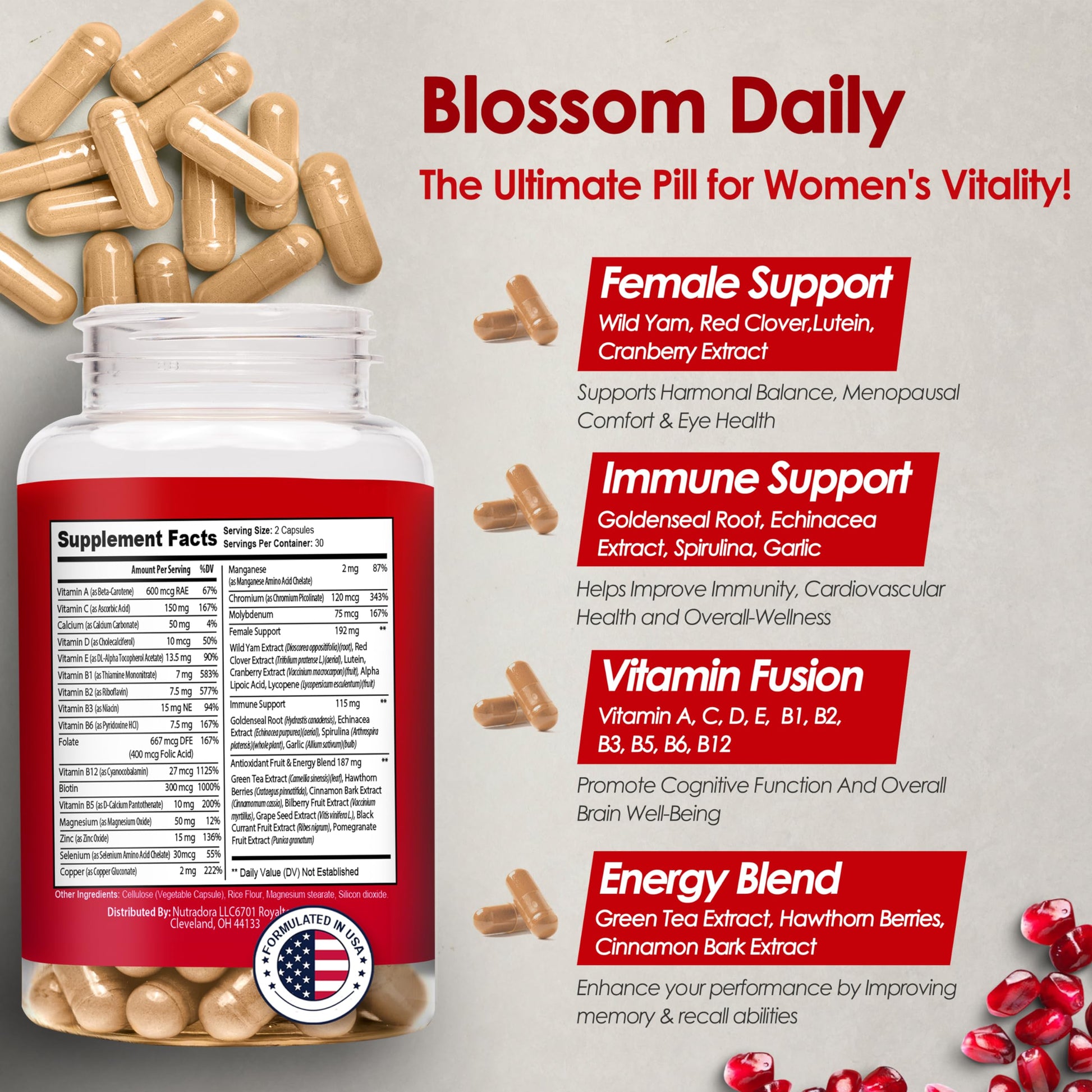 Promoción de soporte femenino en multivitaminas.