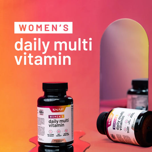 Promoción de vitaminas diarias para mujeres de Snap con trasfondo de color