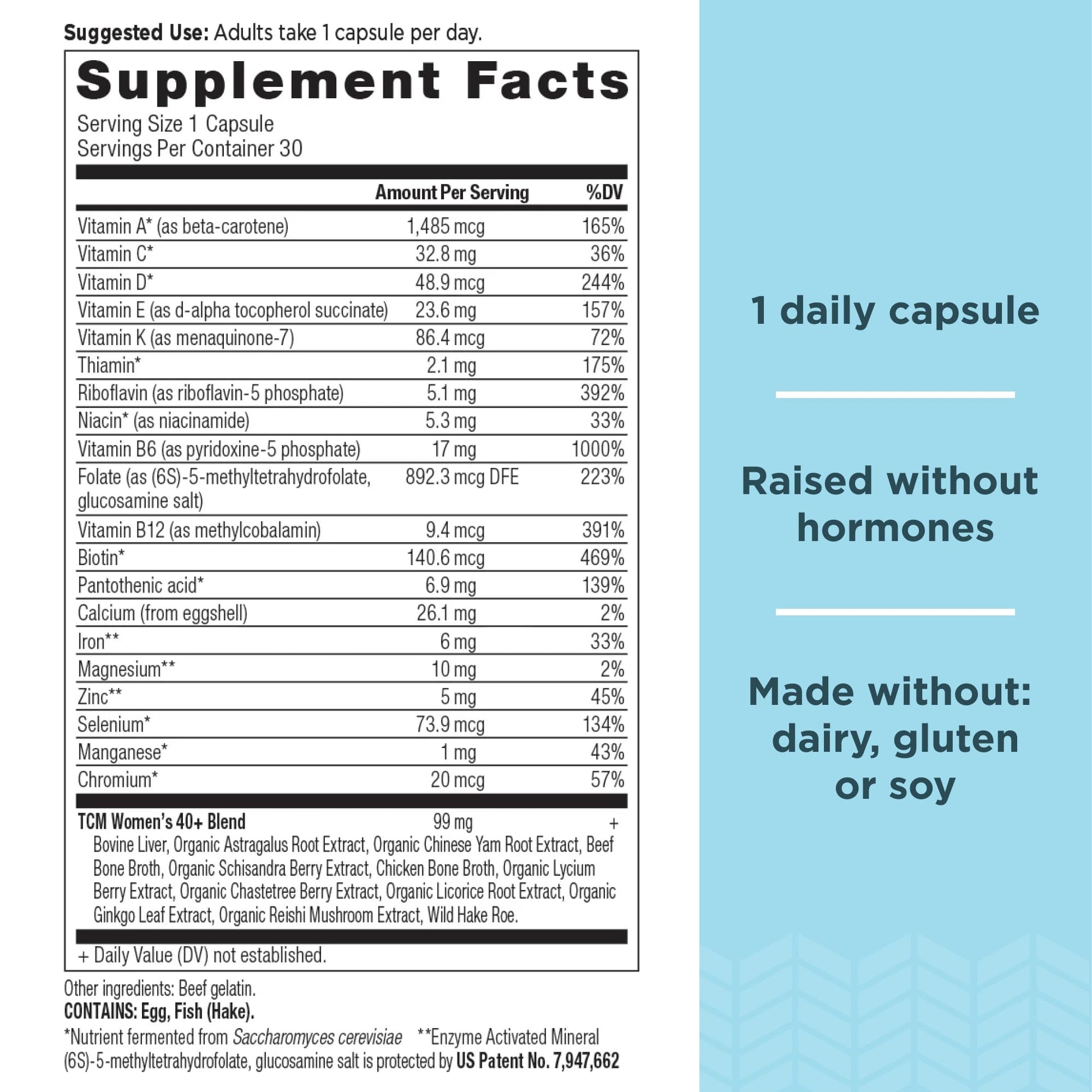 Tabla de propiedades nutricionales de la multivitamina Ancient Nutrition