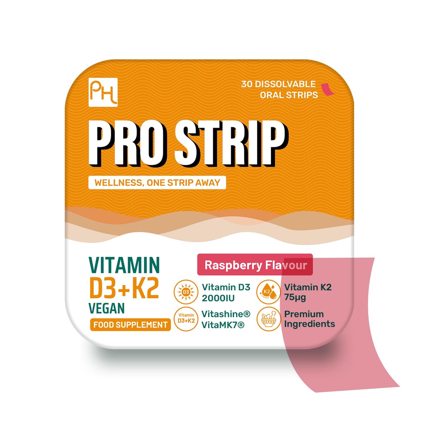 Prostrip tiras orales veganas vitamina d3 k2 2000 iu 30 paquetes