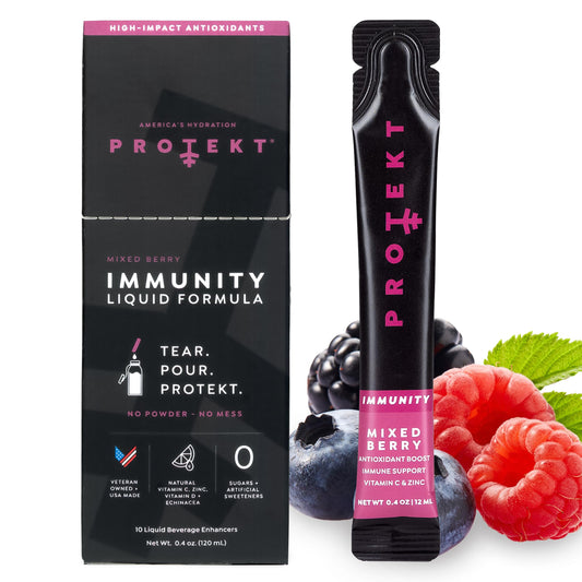 PROTEKT suplemento líquido vitamina c zinc sabor bayas mixtas 10 paquetes