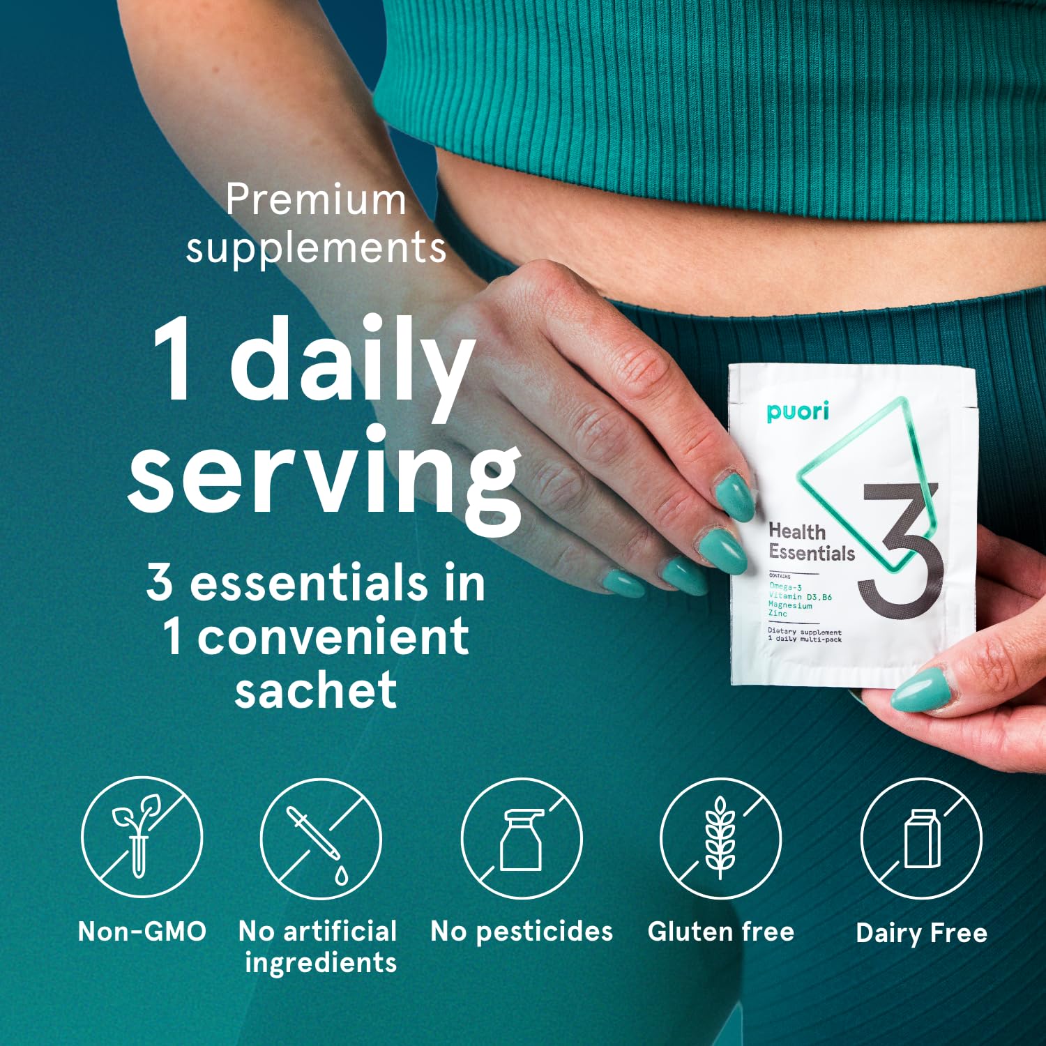 Puori multivitaminas con magnesio y zinc en sobres.