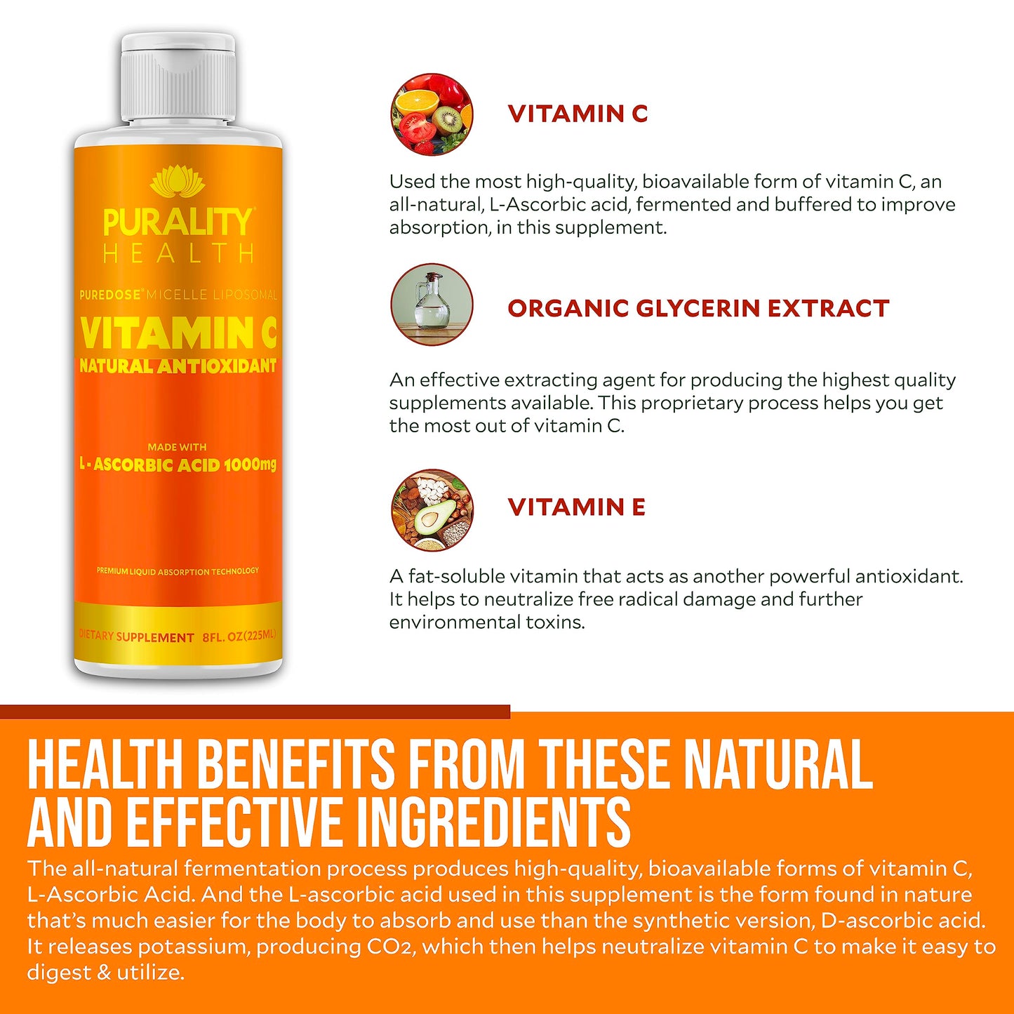 Purality health suplemento vitamina c liposomal botella lateral