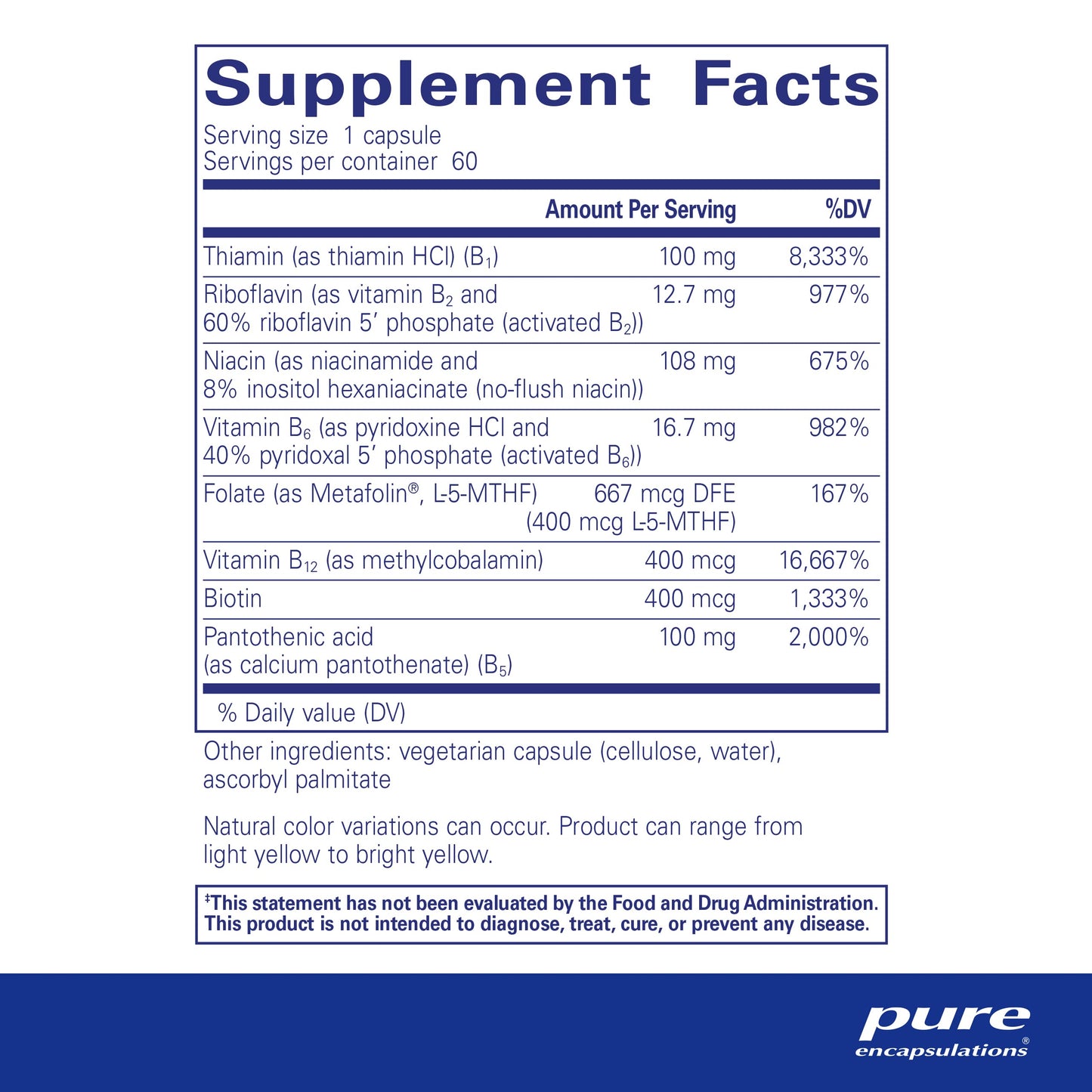 Caja Pure Encapsulations B-Complex Plus suplemento vitaminas B