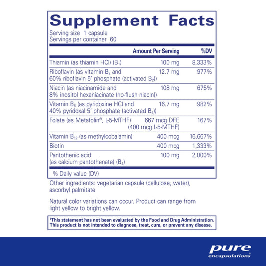 Caja Pure Encapsulations B-Complex Plus suplemento vitaminas B