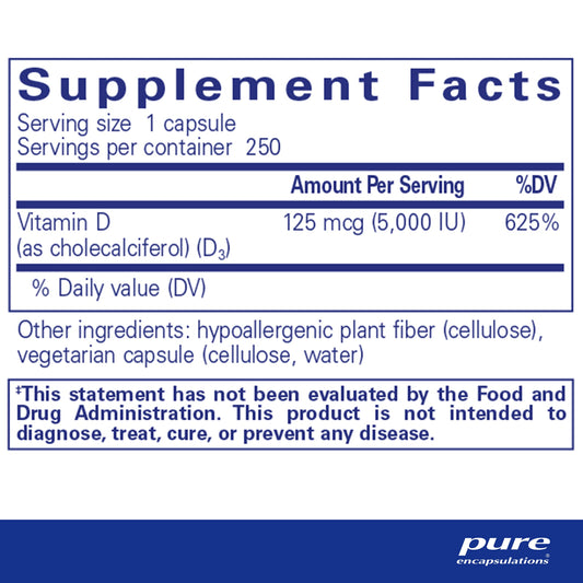 Frasco Pure Encapsulations vitamina D3 suplemento