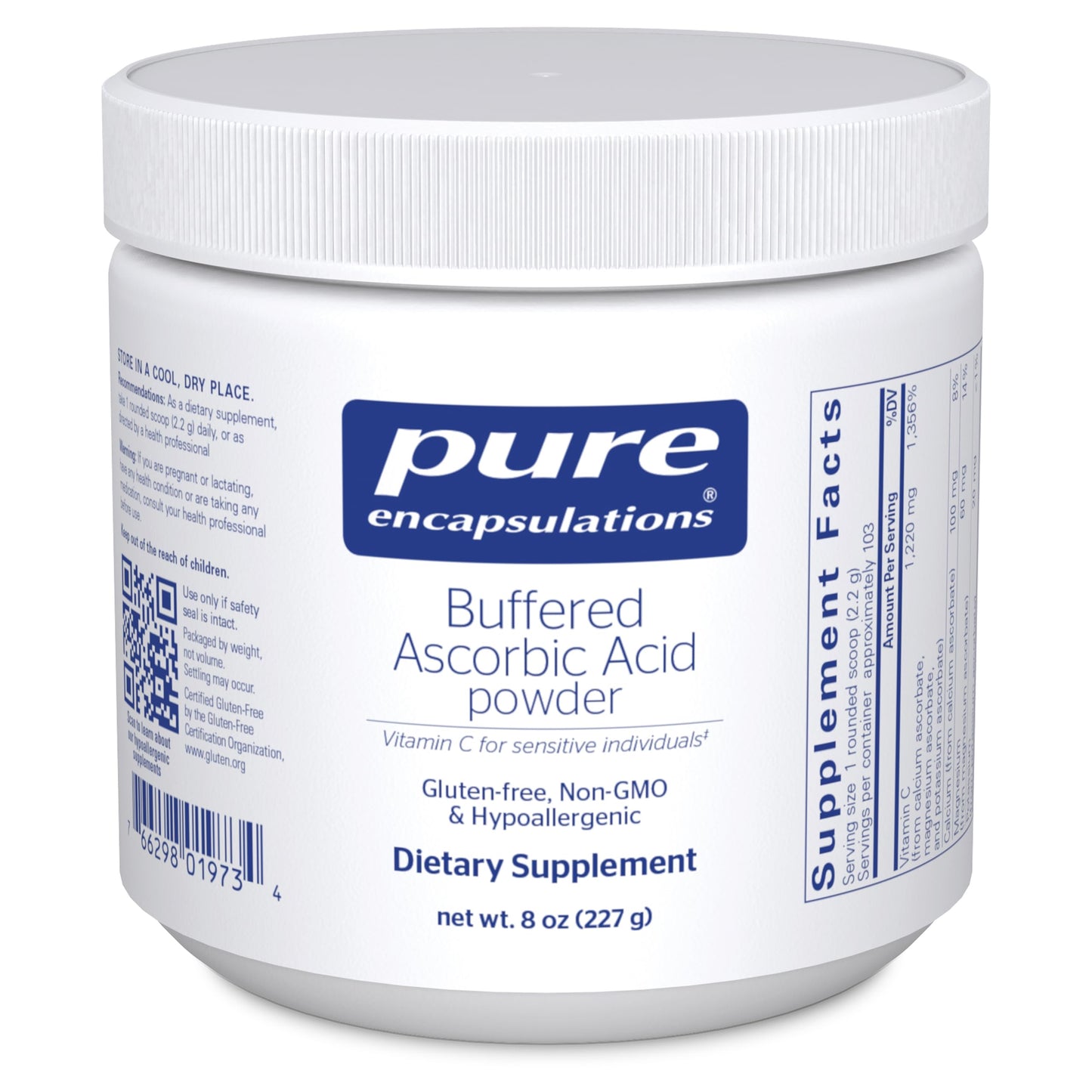 Envase Pure Encapsulations polvo vitamina C bufferado 8 oz