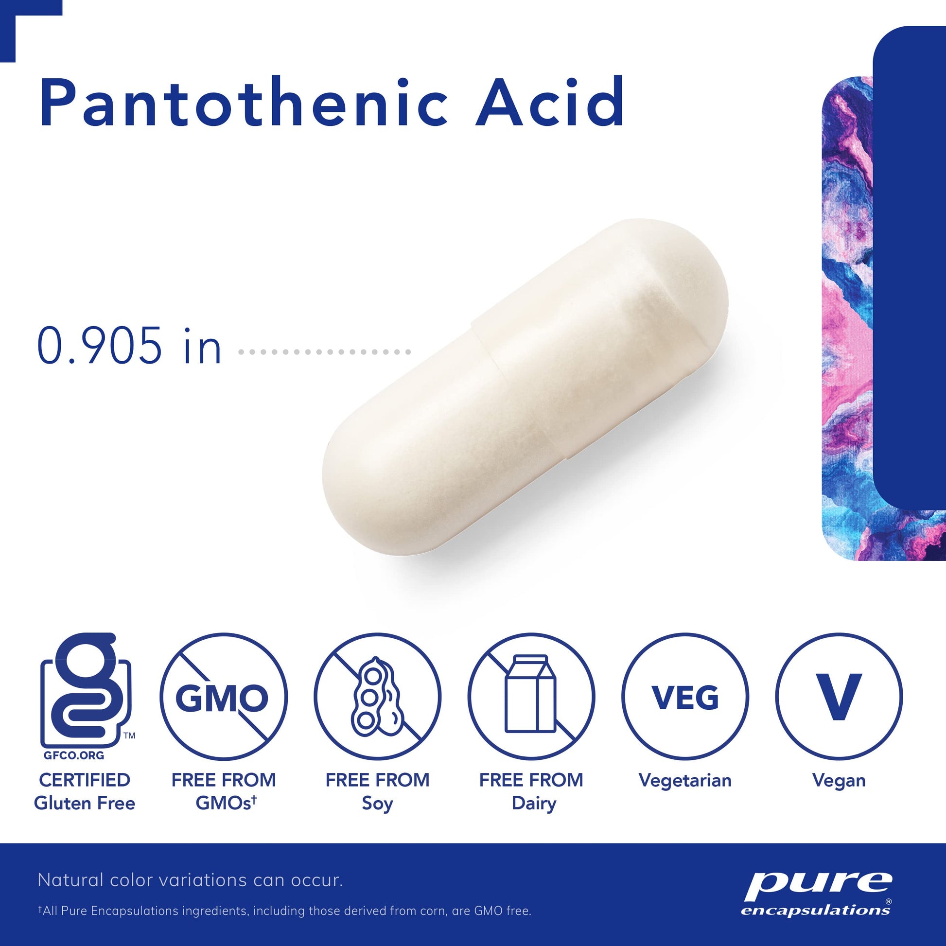 Pure Encapsulations suplemento ácido pantoténico envase lateral