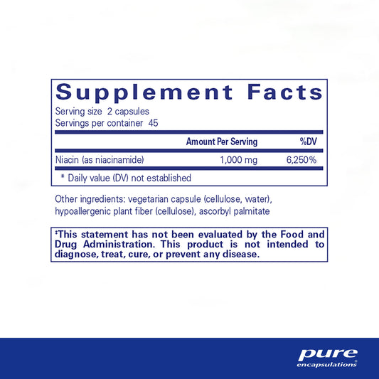 Pure Encapsulations suplemento vitamina B3 niacinamida cápsulas