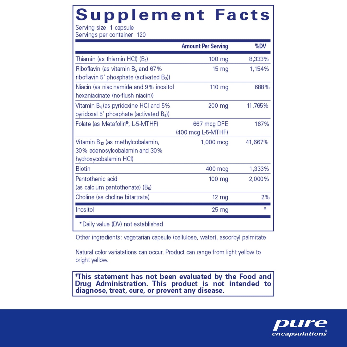 Suplemento Pure Encapsulations vitaminas B6 enriquecidas