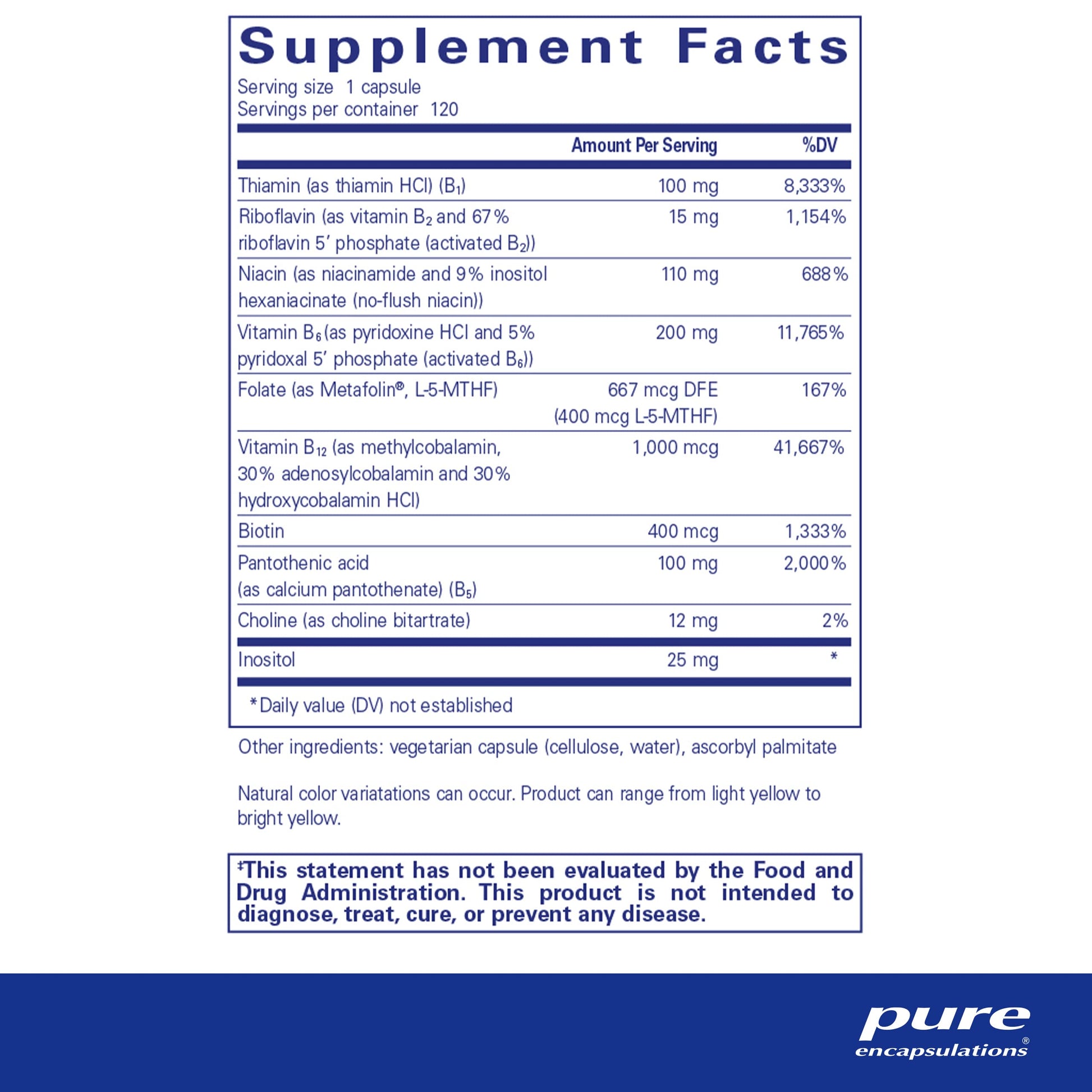 Suplemento Pure Encapsulations vitaminas B6 enriquecidas