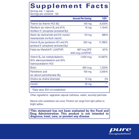 Suplemento Pure Encapsulations vitaminas B6 enriquecidas