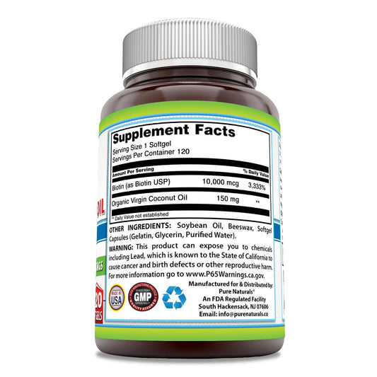 Pure Naturals presentación 120 softgels biotina coco orgánico