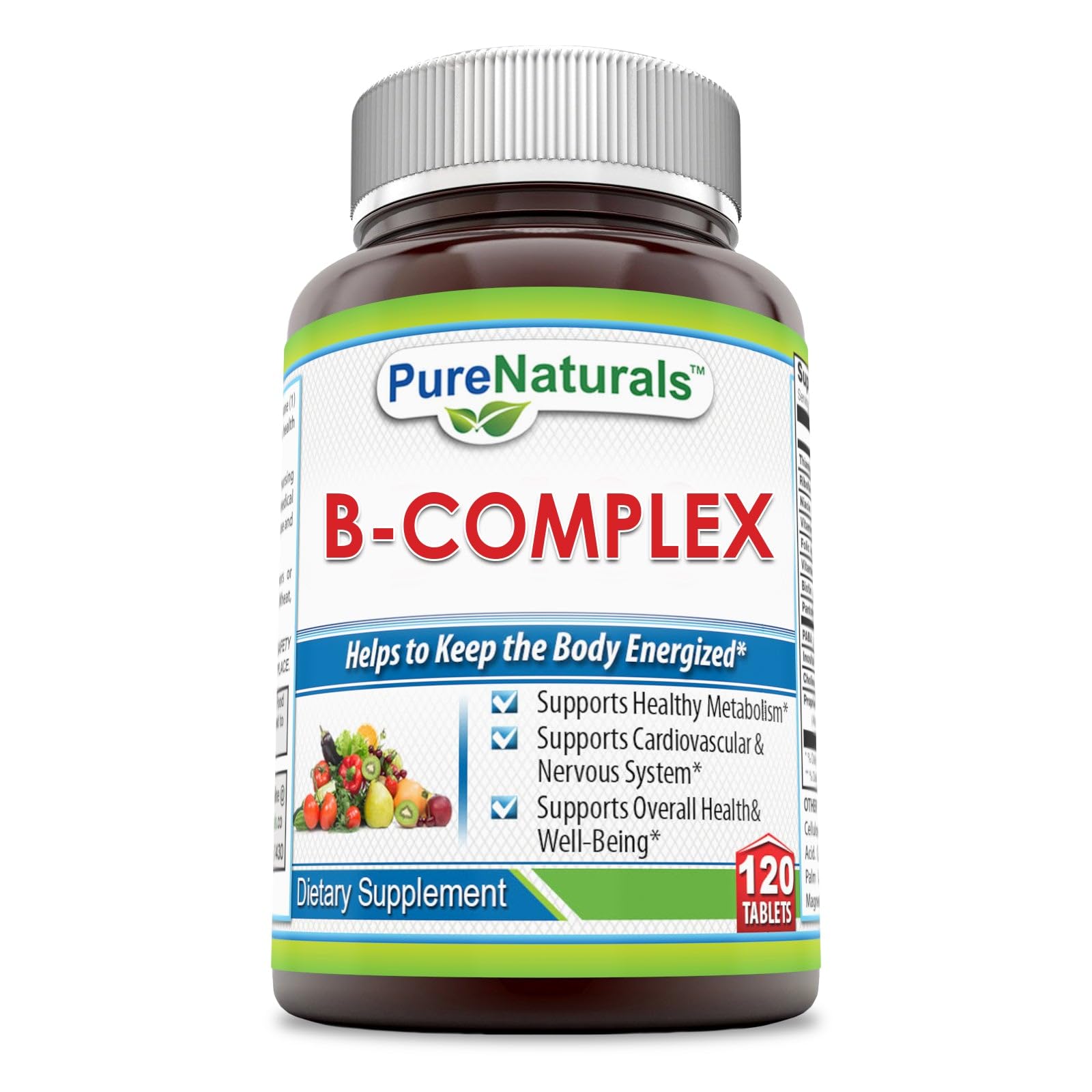 Frasco de tabletas Pure Naturals B-100 para energía y salud