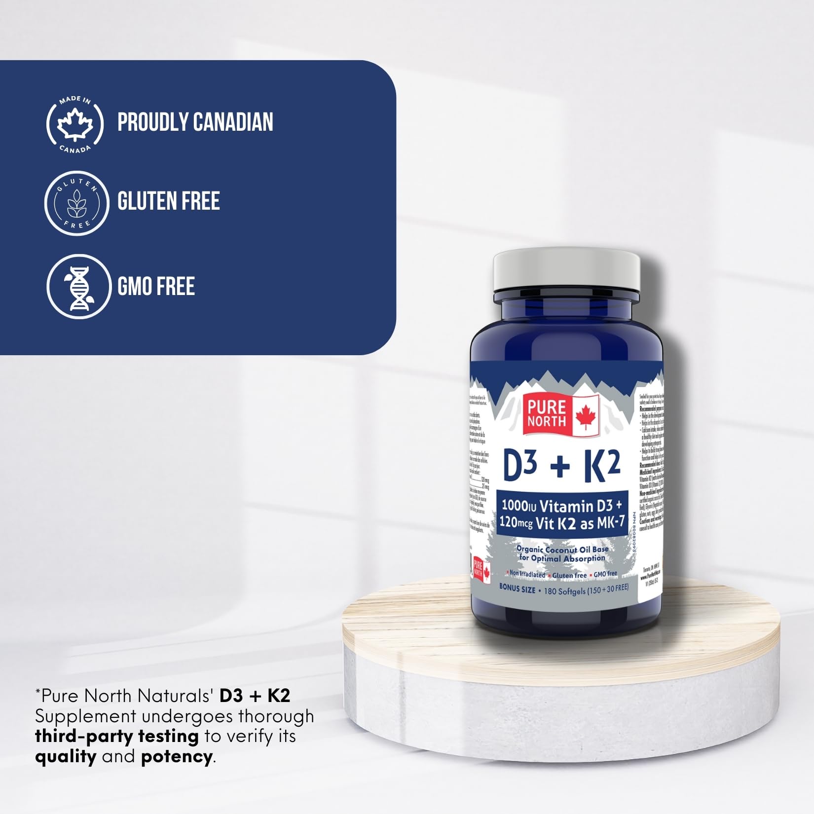 Softgels PURE NORTH NATURALS vitamina D3 y K2 para absorción