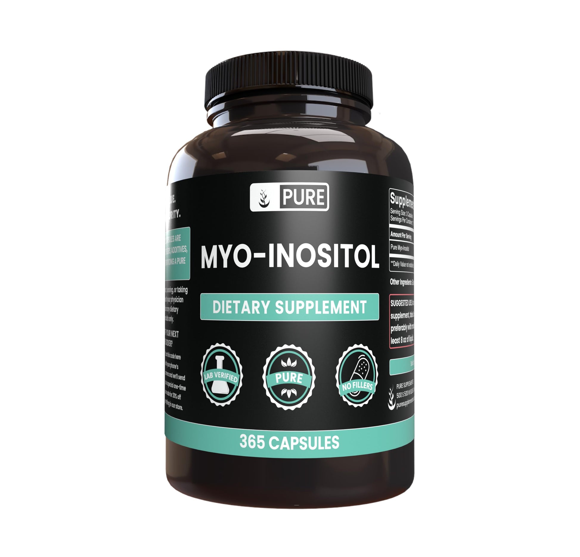 Cápsulas PURE ORIGINAL INGREDIENTS Mio-Inositol 365 unidades