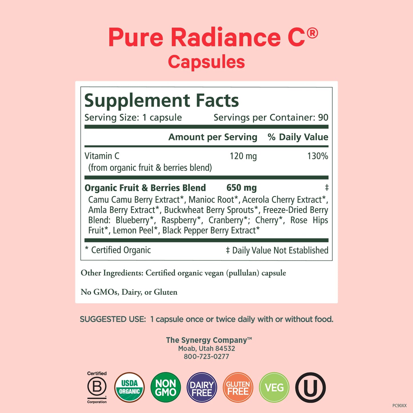 PURE SYNERGY frasco cápsulas vitamina c natural