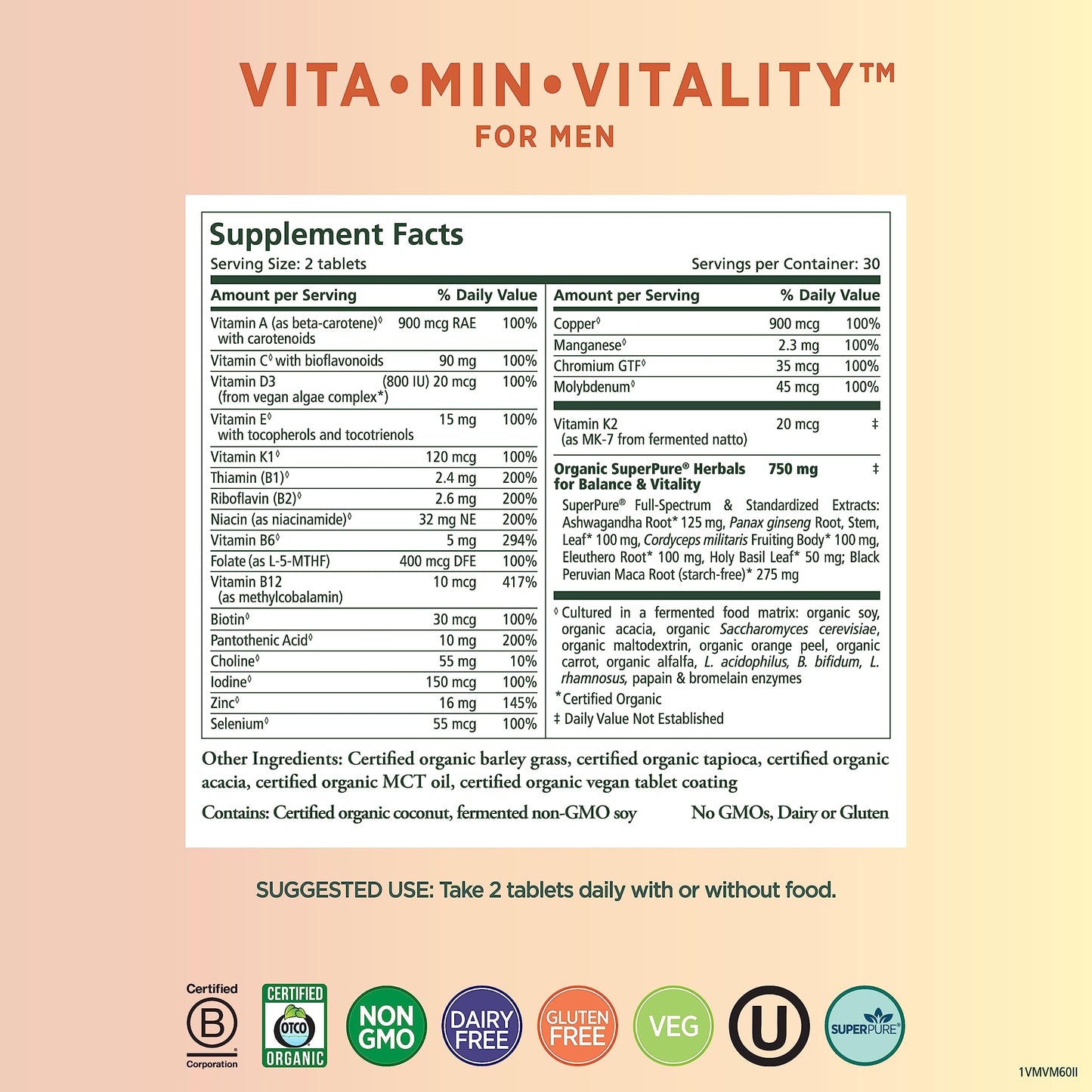 PURE SYNERGY - Suplemento vitamínico vegano y orgánico