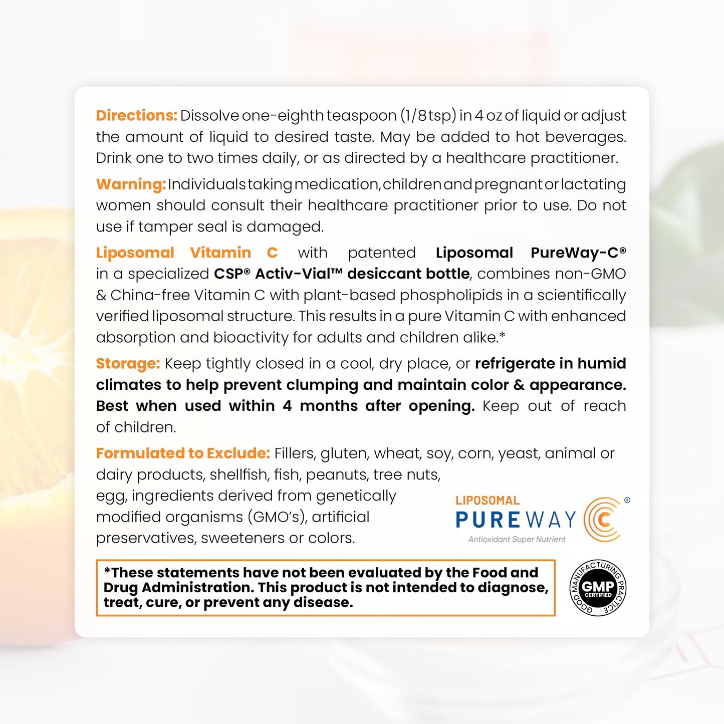 Pure TheraPro Rx suplemento polvo vitamina c liposomal etiqueta frontal