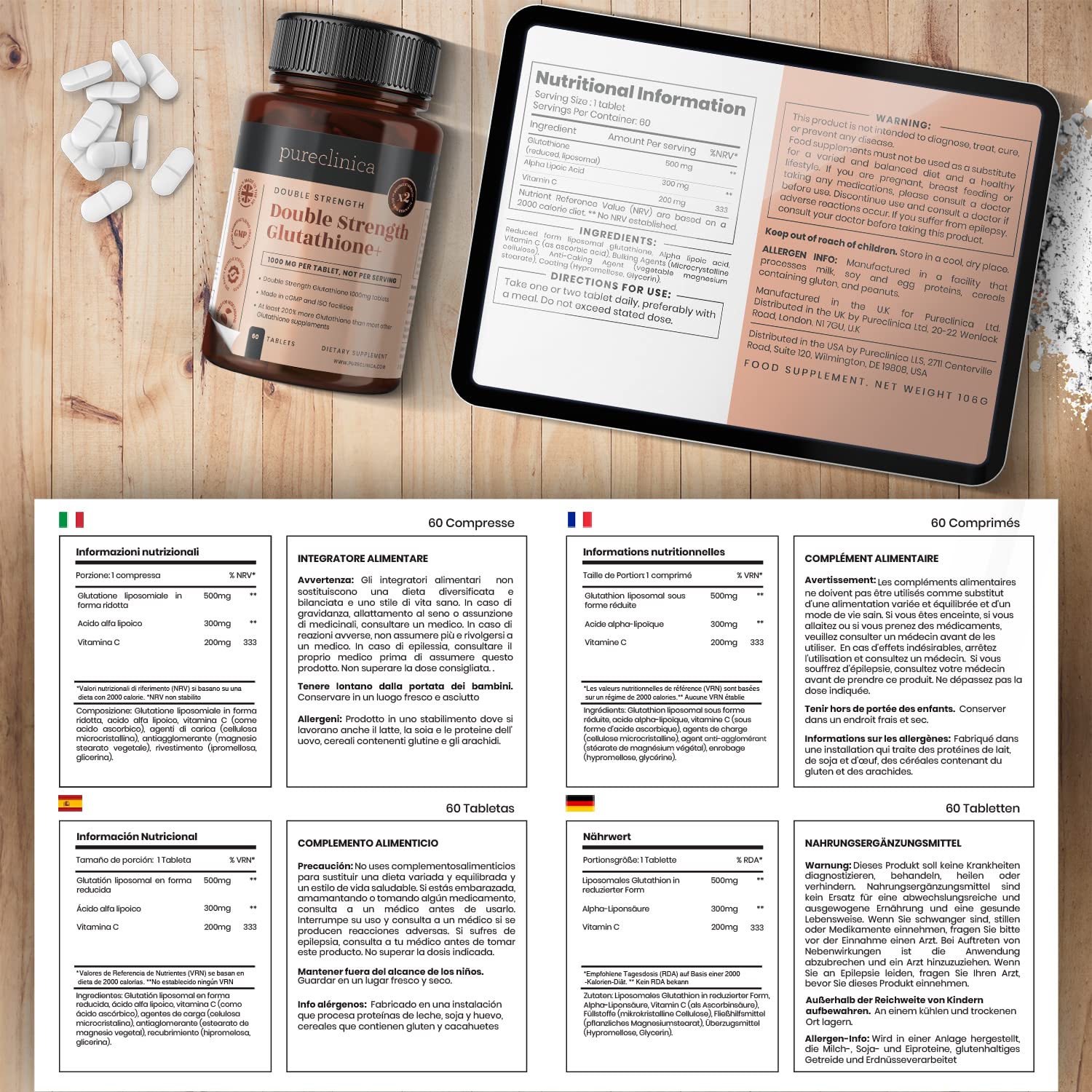pureclinica tabletas antioxidantes con glutatión y ácido lipoico