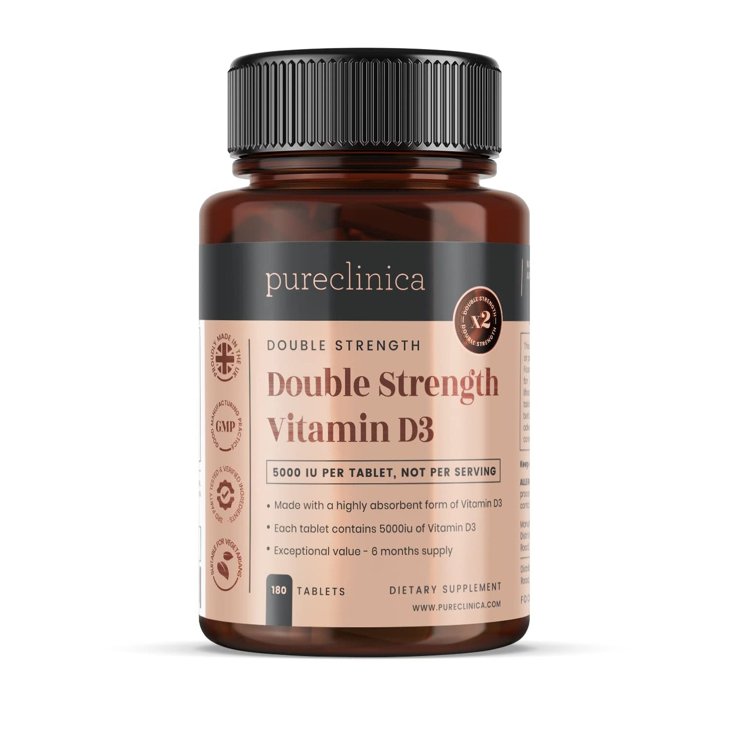 pureclinica vitamina d3 doble potencia 5000ui 180 tabletas frasco