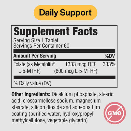 Tabletas PureFormulas metilfolato 800 mcg para salud