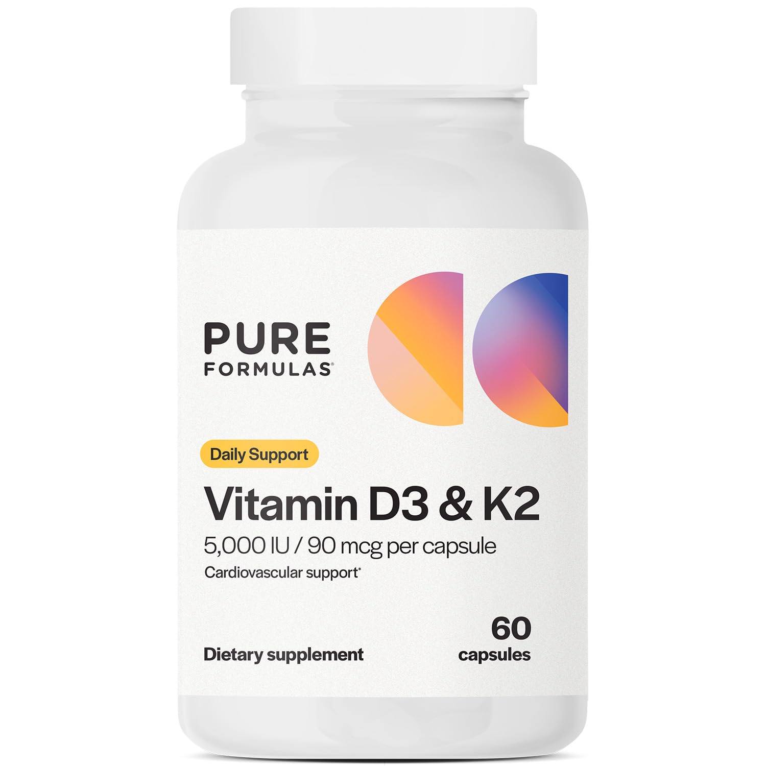 PureFormulas botellas de vitamina D y K con 60 cápsulas