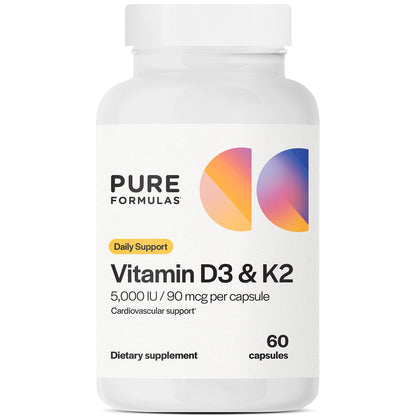 PureFormulas botellas de vitamina D y K con 60 cápsulas