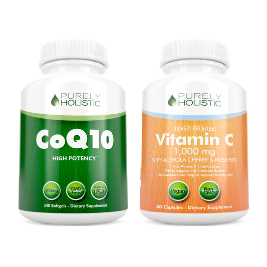Purely Holistic coq10 100mg vitamina c 1000mg combo 120 softgels 365 cápsulas