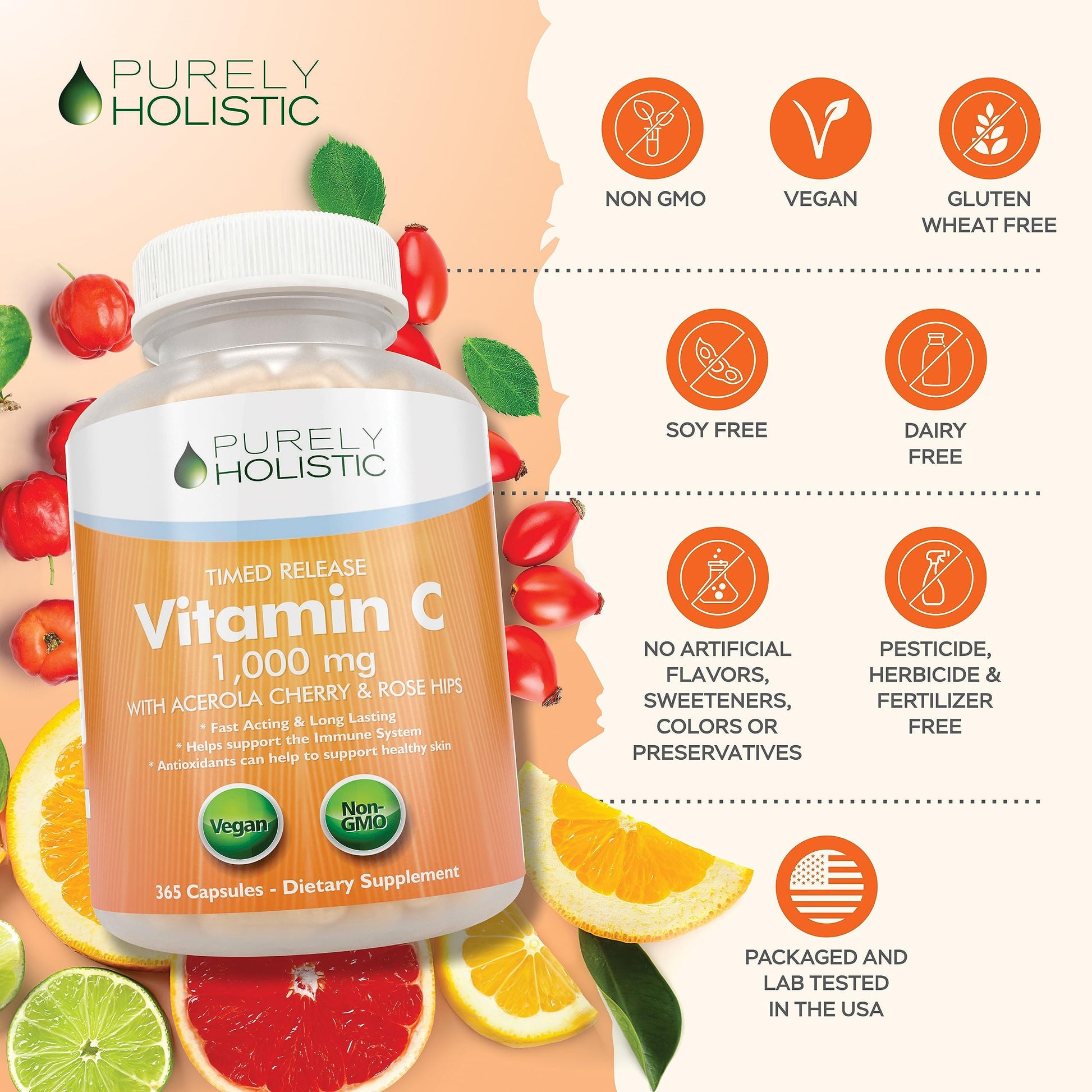 Purely Holistic frasco suplemento vitamina c 1000mg vista general