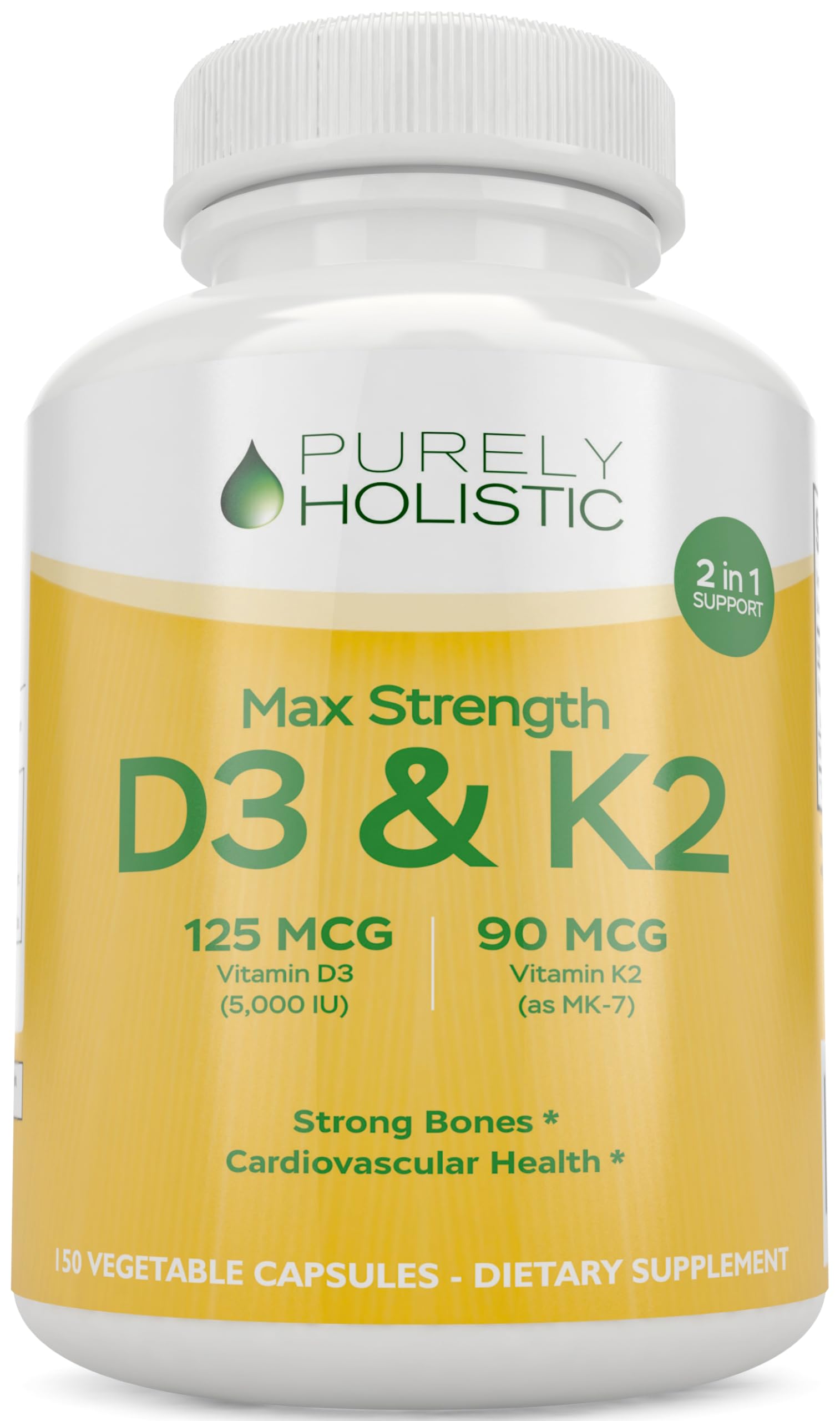 Purely Holistic suplemento vitamina D3 y K2 150 cápsulas