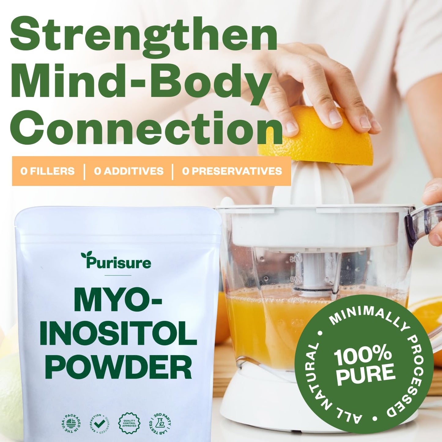Purisure polvo myo-inositol para enfoque y bienestar
