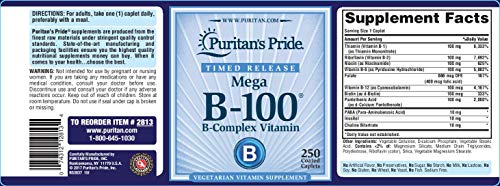 Puritan's Pride Complejo B-100 tabletas lado del frasco