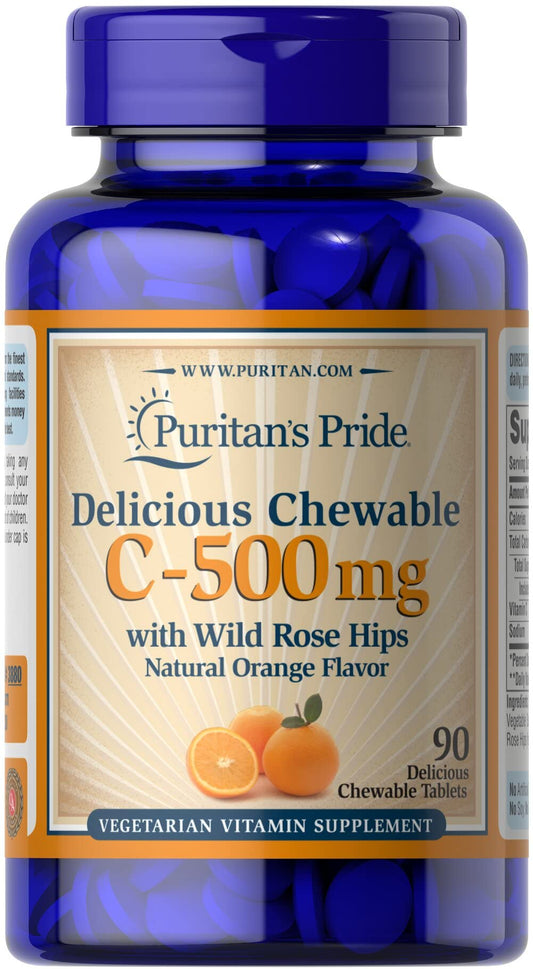 Puritan's Pride vitamina C masticable 500 mg con rosa mosqueta