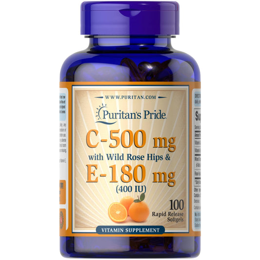 Puritan's Pride Vitamina C con Rosa Mosqueta y Vitamina E botella 100 softgels
