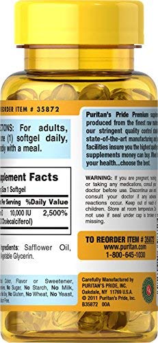 Puritan's Pride Vitamina D3 cápsulas blancas