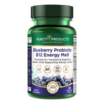 Purity Products B12 probiótico con arándanos - vista frontal del empaque