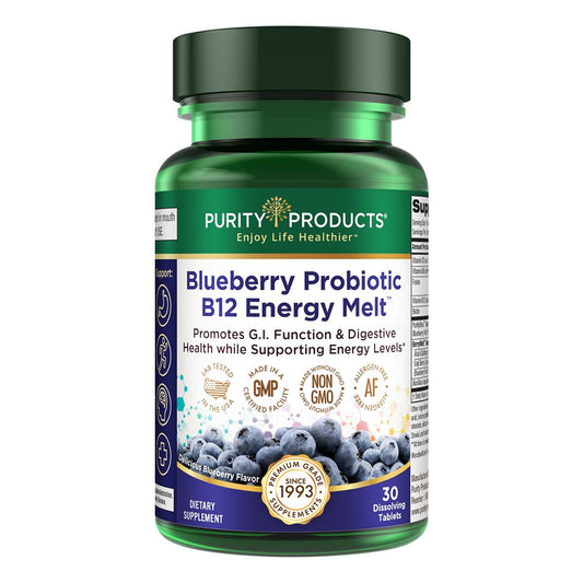 Purity Products B12 probiótico con arándanos - vista frontal del empaque